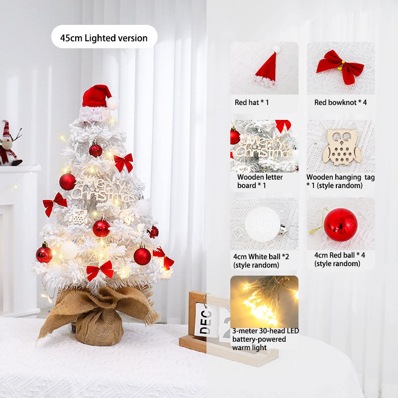 Mini Tabletop Christmas Tree with Cute Top Hat, Small Flocked White Tree Set for Desk & Shelf Decor, 45cm/60cm Artificial Xmas Tree with Ornaments, Cozy Miniature Holiday Display
