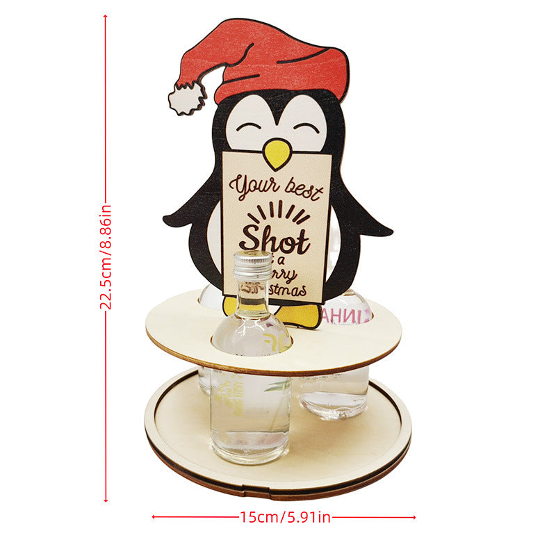 Christmas Mini Wooden Wine Rack, Mini Liquor Bottle Holder Wooden Christmas Penguin Elk Gnomes Wine Rack Gifts for Beverages