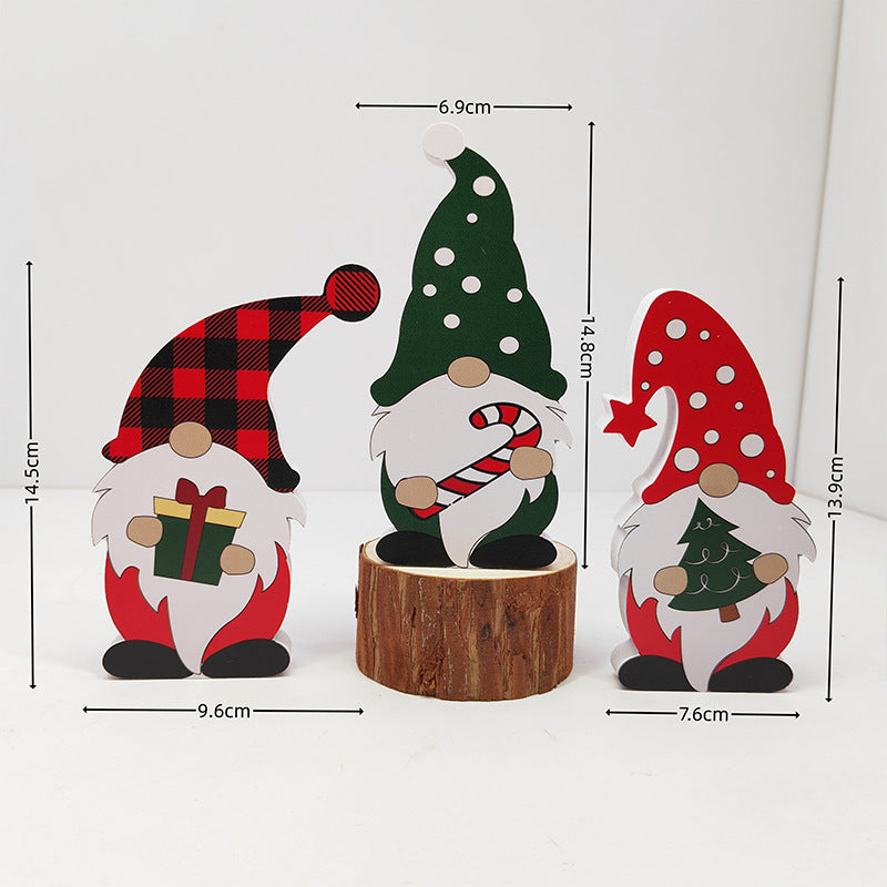 Wooden Christmas Decorations Set - Santa, Snowman, Gnome Figurines, Rustic Holiday Table Decor, Farmhouse Xmas Centerpiece