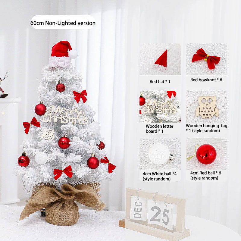Mini Tabletop Christmas Tree with Cute Top Hat, Small Flocked White Tree Set for Desk & Shelf Decor, 45cm/60cm Artificial Xmas Tree with Ornaments, Cozy Miniature Holiday Display