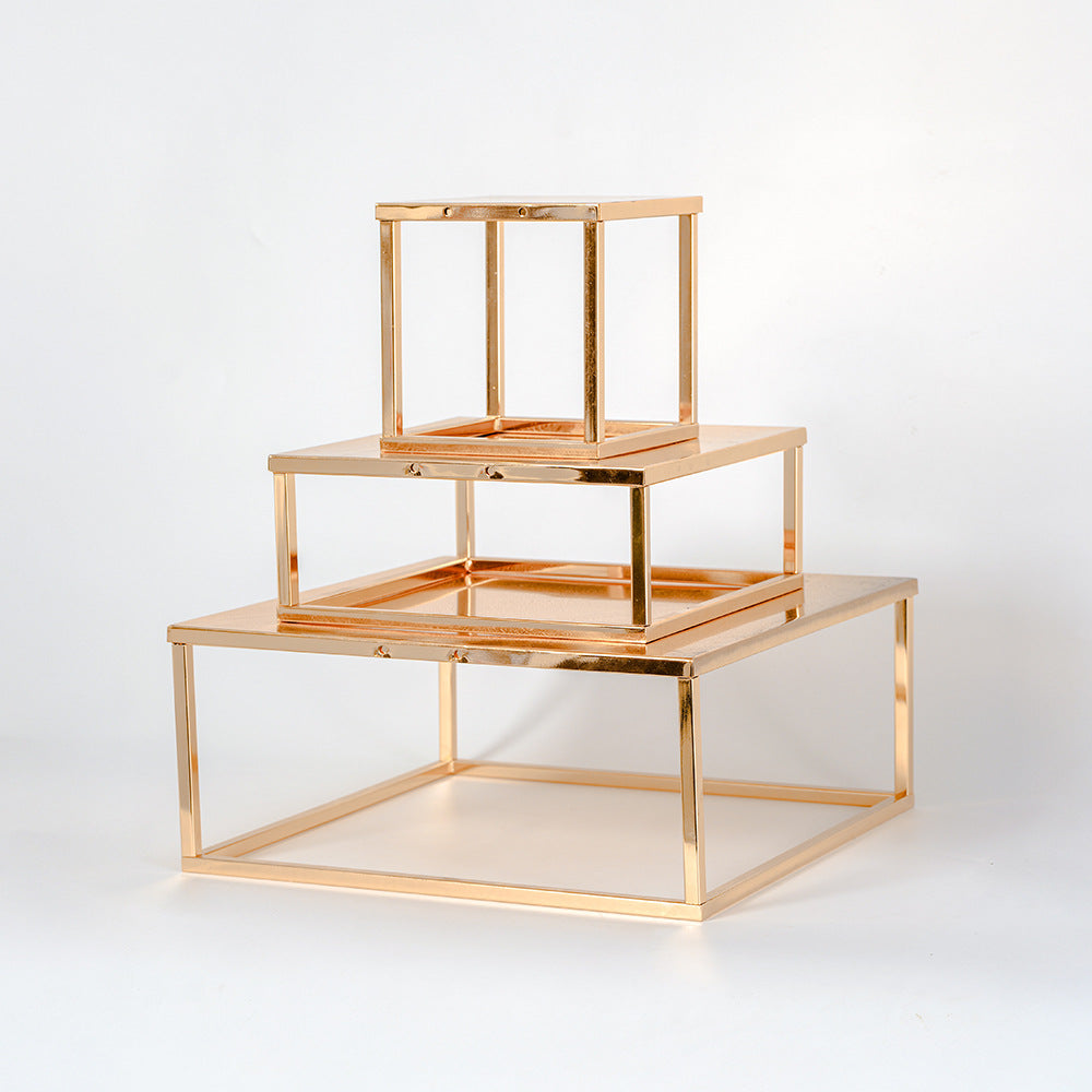 3-Tier Square Gold Cake Stand, Luxury Wedding Birthday Dessert Display, Vintage Cupcake Tower, Bakery Display Tray, Anniversary Party Centerpiece Decor