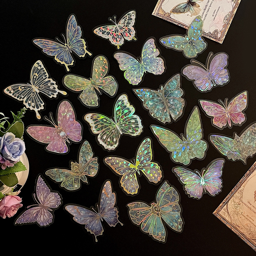 Rainbow Holographic Butterfly Stickers with Gold Foil: Iridescent Decor for Crafts & Journals
