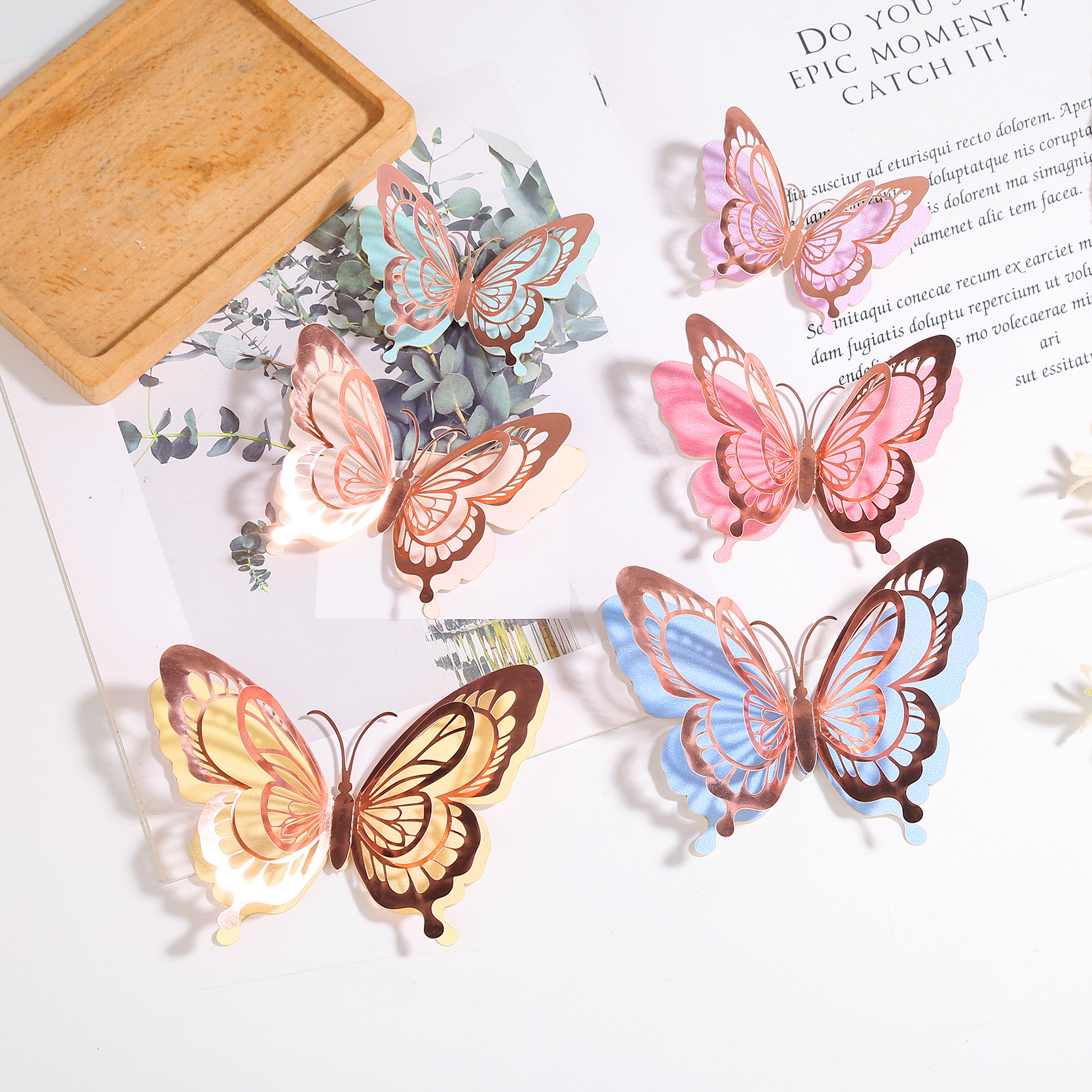 Layered Metallic Butterflies: Whimsical Decor for Your Wall & Cakes, 12-Piece Colorful Set