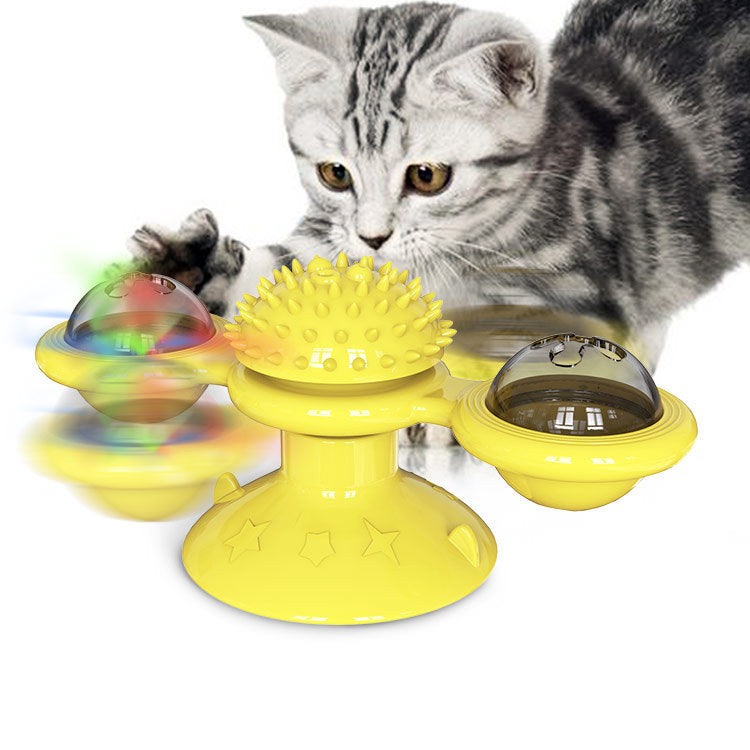 Interactive Toys for Cats, Play Cat Toy Pet Cats Puzzle Training Turntable Windmill Ball Teaser Whirling Interactive Toy for Indoor Cat and Kitten Exercise - Random Color
