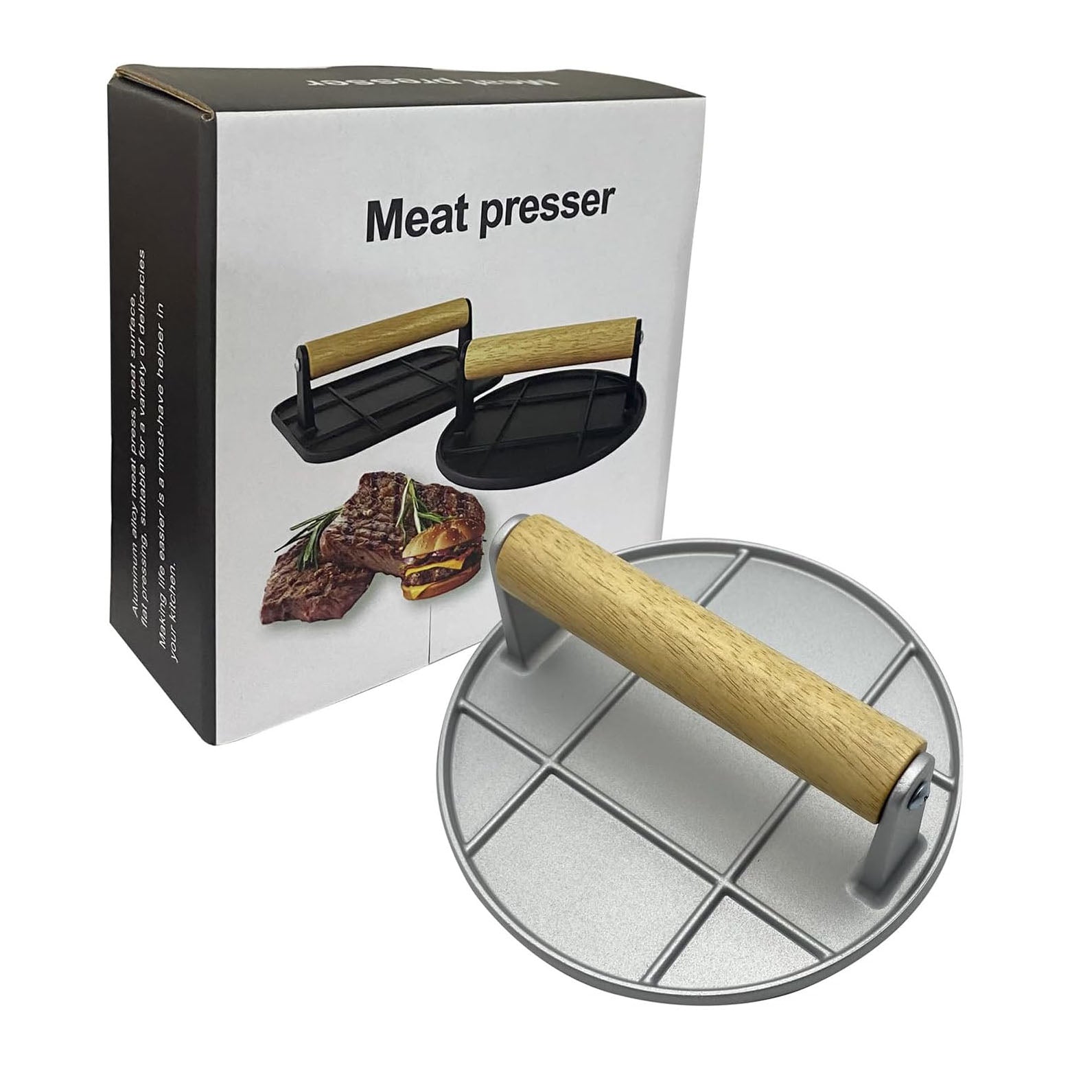 Burger Press, Round Square Burger Smasher for Griddle with Anti-Scald Handle, Non-Stick Smooth Stainless Steel Hamburger Press, Grill Press for Flat Top Grill Cooking, Gift Package, Round,Silver