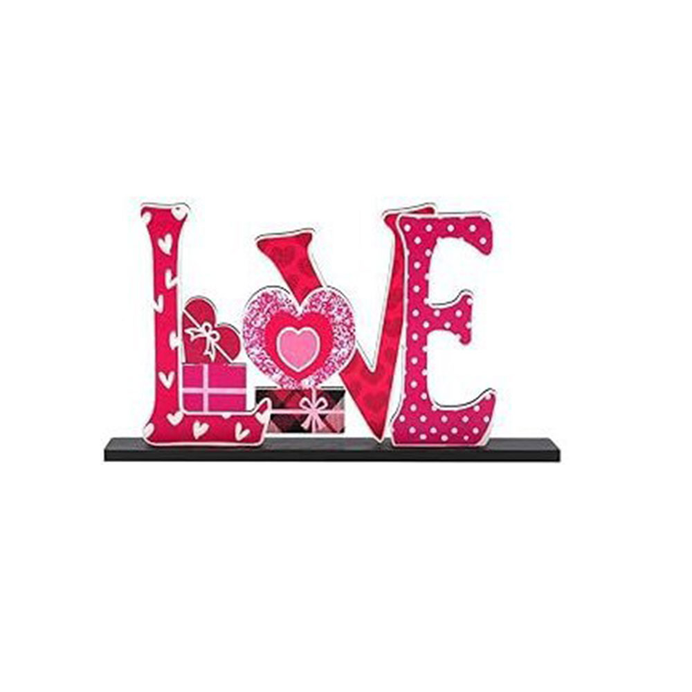 Romantic Dinner Table Centerpiece | Wooden Love Sign for Couples' Dining Setup, Candlelit Valentine's Decor with Heart Carving, Intimate Table Setting Accent for Two