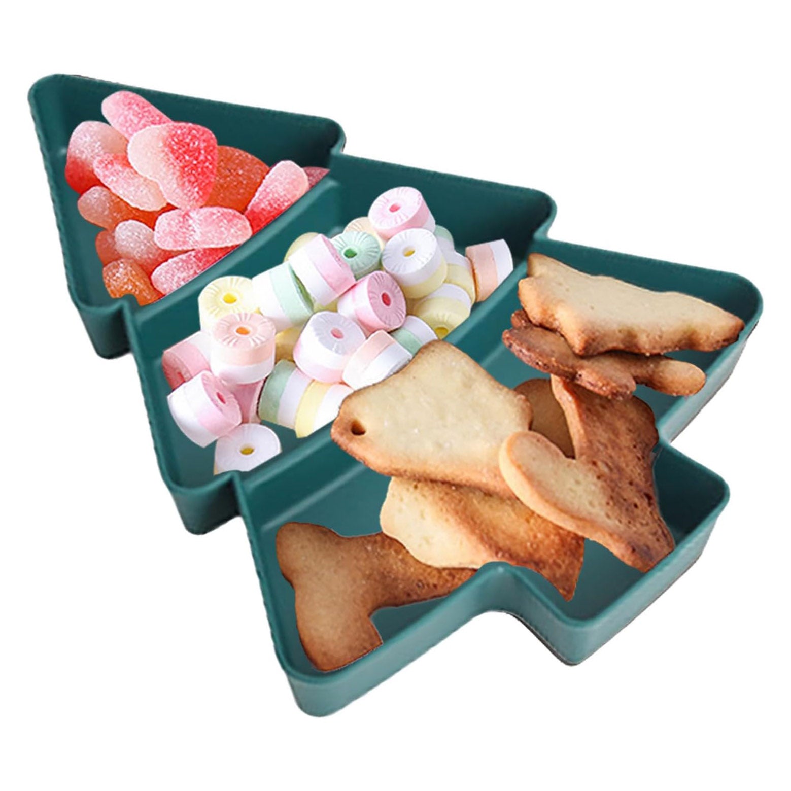 Christmas Tree Shaped Plates Plastic Christmas Tree Tray Snack Appetizer Tray Plastic Serving Tray 3 Compartment Multifunction Food Serving Platter for Christmas Holiday Party Supplies