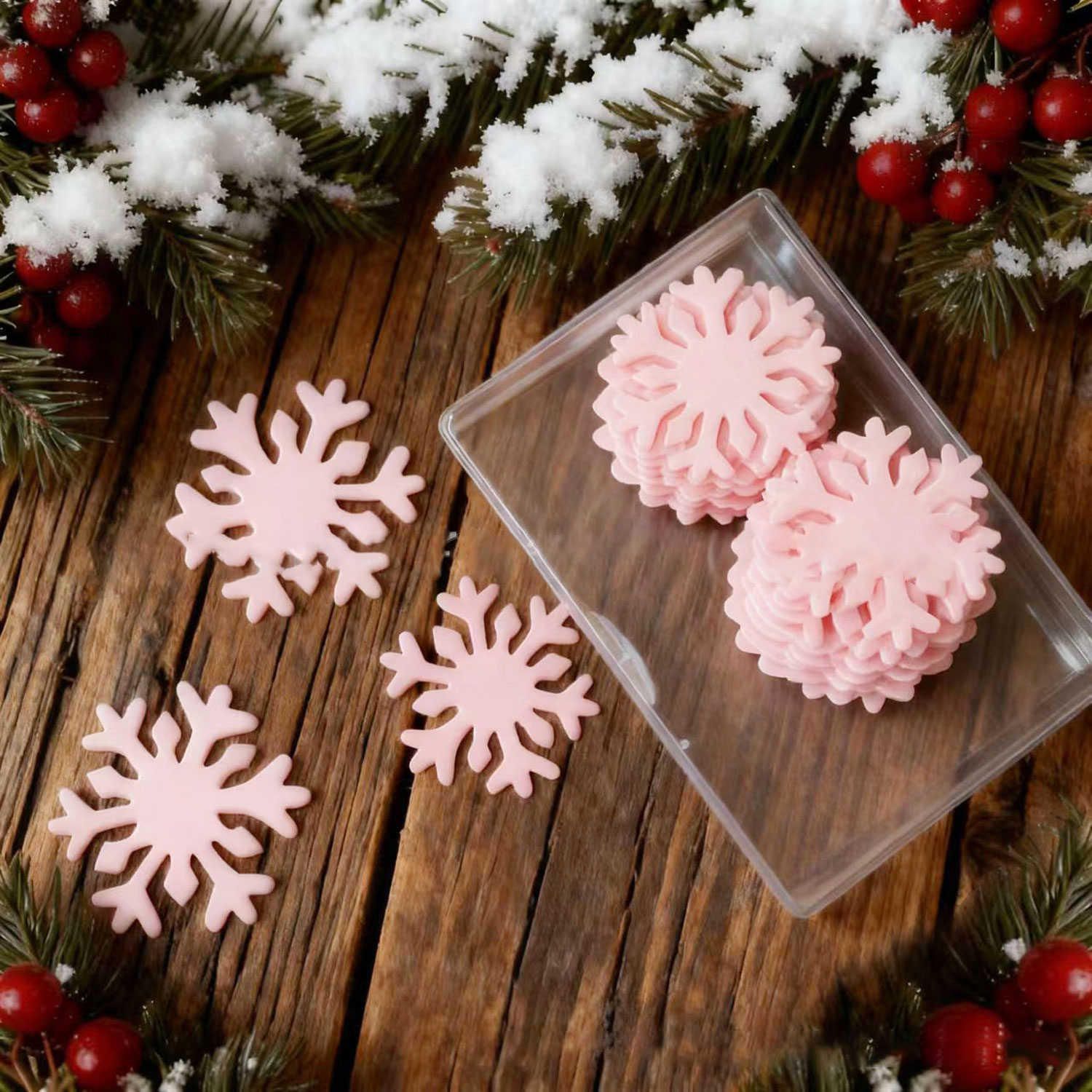Frozen Wonderland Cake Decor | 50-Pack Mixed Color Edible Snowflakes for Themed Parties, Movie-Inspired Winter Dessert Toppers, Enchanted Ice Palace Decorating Kit