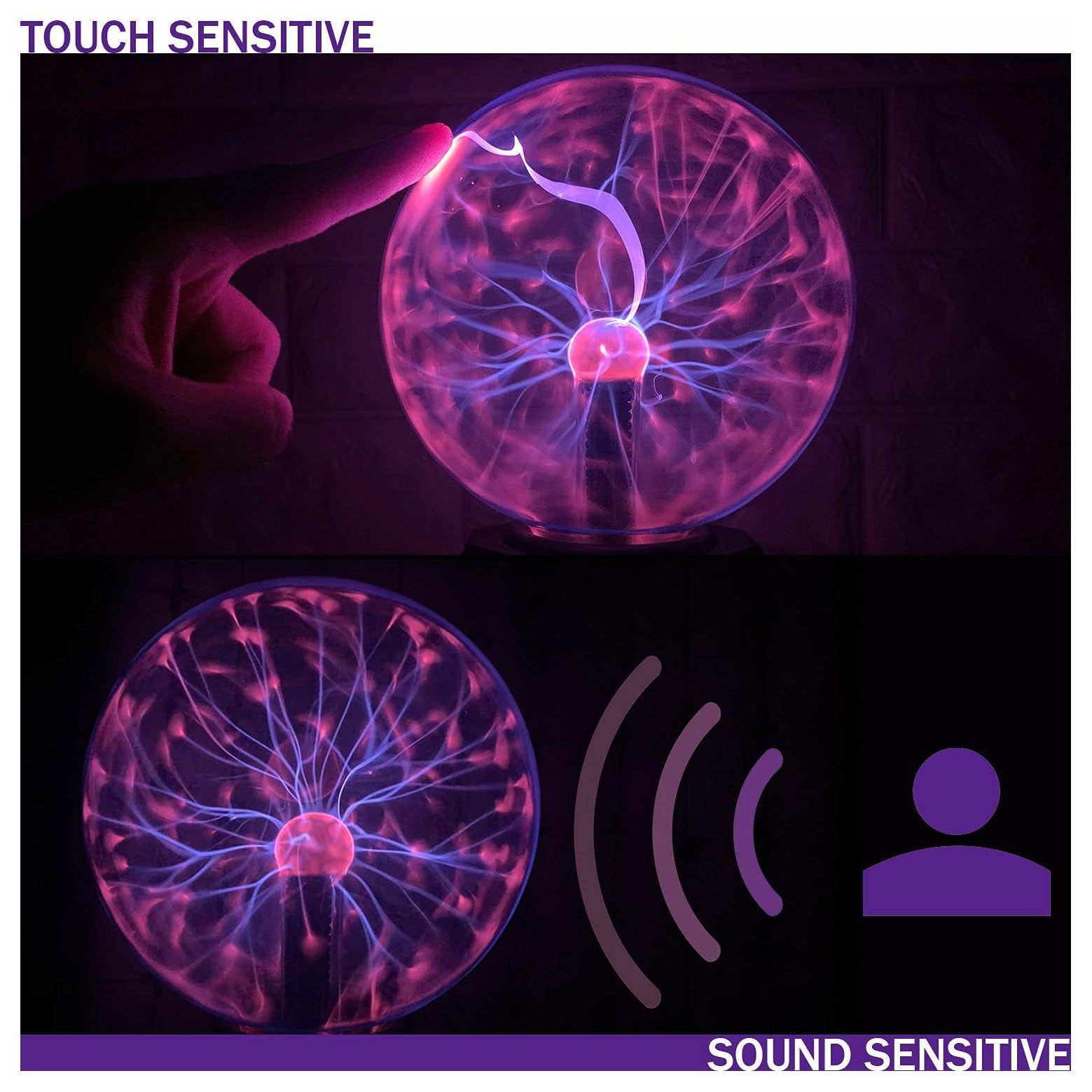 Plasma Ball Light Lamp, 6 Inch - Static Electricity Globe Electric Lightning Ball, Touch Sound Sensitive, Amazing Gift for Parties, Birthday and Holiday, for Age over 14 Years Old