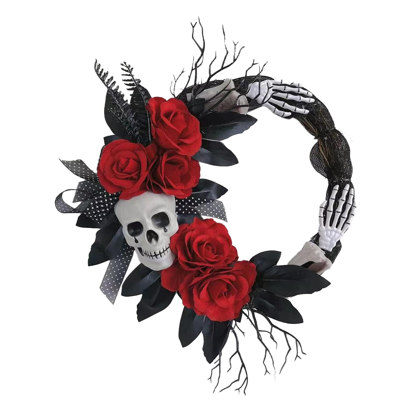 Halloween Skeleton Red Flower Ghost Hands Decorate Garland Ghost Festival Atmosphere Decorate Venue Props Rattan Circle 