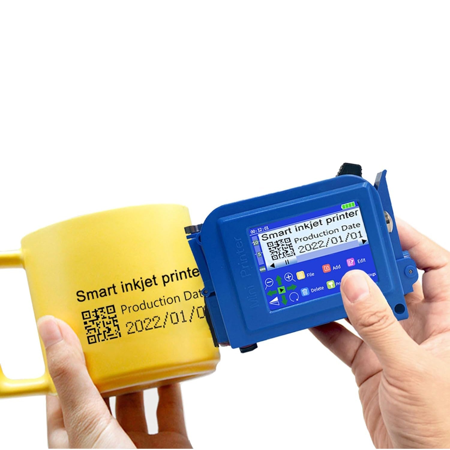 Portable Mini Handheld Inkjet Printer  for All Surfaces with Black Fast-Drying Ink Cartridge, 2.8'' Touch Screen Compact Coding Machine for Text, Date, Time, Barcode, Logo, QR Code, Batch Number