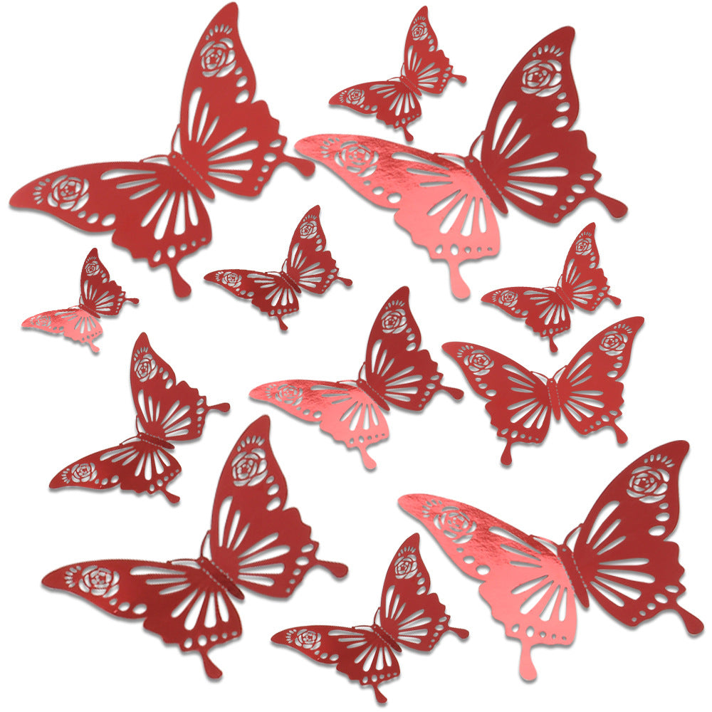 Red 3D Hollow-Out Butterfly Wall Stickers - Self-Adhesive Decor for Living Room, Bedroom & Wedding Party (Creative Holiday Decoration)