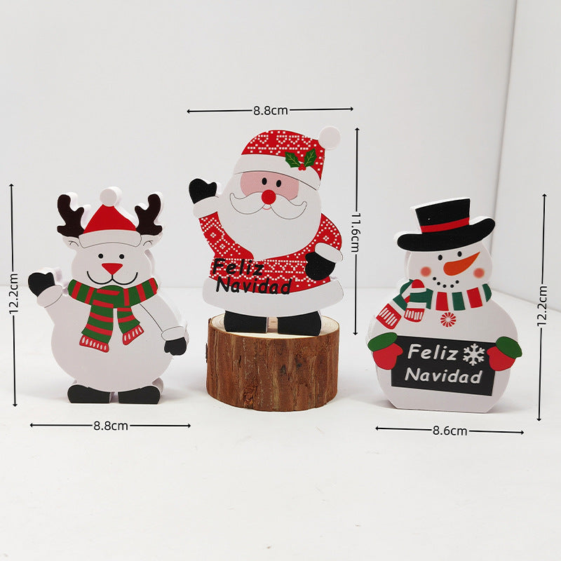 Wooden Christmas Decorations Set - Santa, Snowman, Gnome Figurines, Rustic Holiday Table Decor, Farmhouse Xmas Centerpiece
