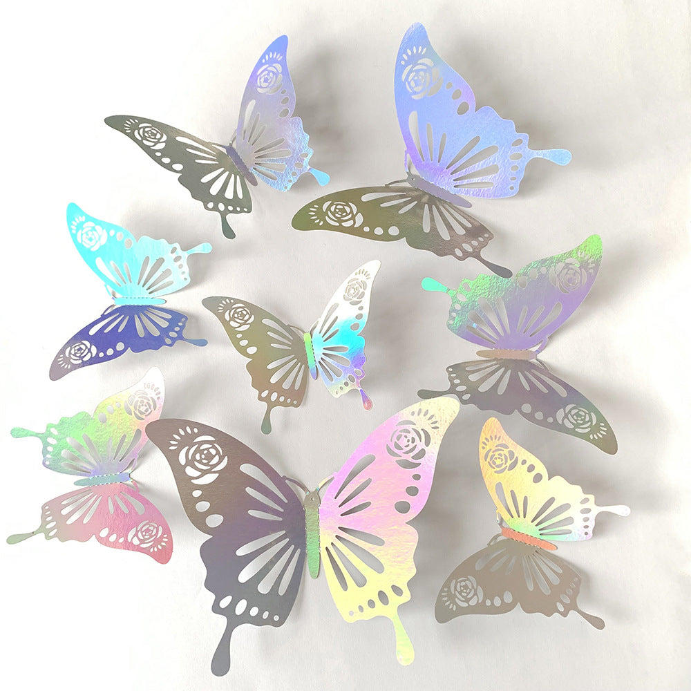 Colorful 3D Hollow Butterfly Stickers - Removable Wall Decals for Home, Party, Nursery, Wedding Decor (DIY Background Wall Art, Decorative Wall Stickers)