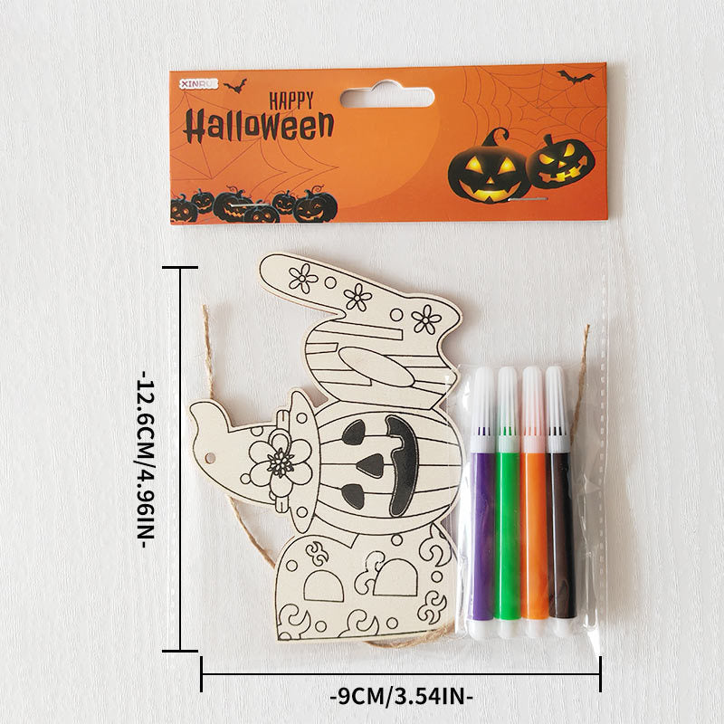 Halloween Wood Craft Kit for Kids, Pumpkin Ghost Painting Board with Pre-Drilled Holes, Spooky Art Activity for Family & Classroom, Non-Toxic DIY Decor for Children's Party