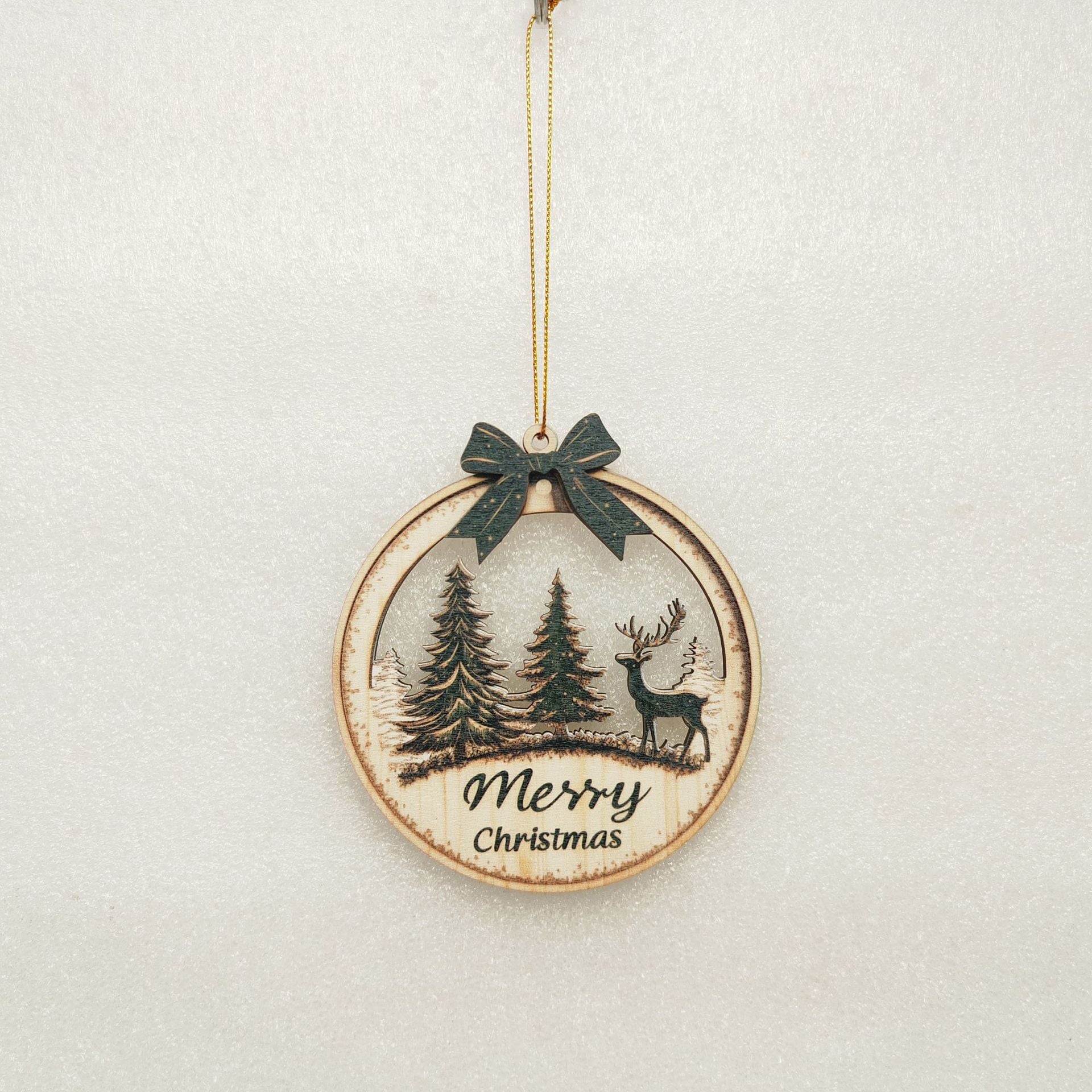 6pcs Christmas Farmhouse Rustic Ornaments Set for Christmas Tree Decorations Hanging 3D Glitter Reindeer Wood Tree Ornaments Round Wooden Christmas Tree Decorations Gift Tags