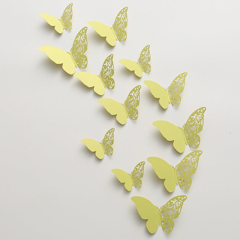 12pcs 3D Pearl-Embossed Butterfly Wall Decals - Elegant Hollow-Out Design for Wedding/Party Decor, Bedroom & Living Room Wall Art (Self-Adhesive, Reusable, Luxury Home Decor)