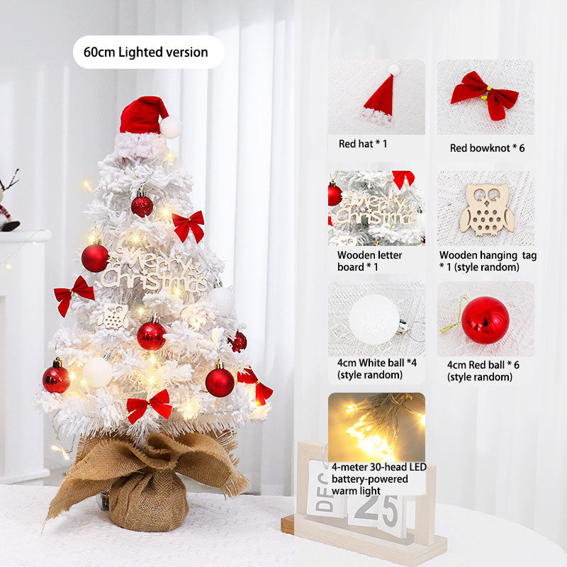 Mini Tabletop Christmas Tree with Cute Top Hat, Small Flocked White Tree Set for Desk & Shelf Decor, 45cm/60cm Artificial Xmas Tree with Ornaments, Cozy Miniature Holiday Display