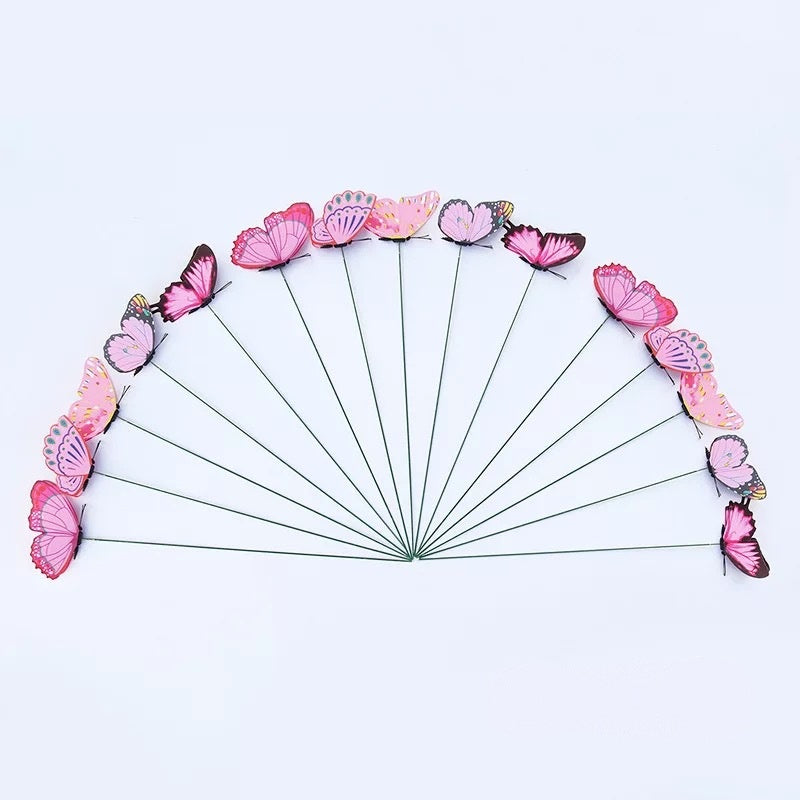 10CM Stem Butterfly Decor - Colorful PVC Realistic Floral Accents for Vase Arrangements & Garden Art (Handcrafted Simulation Butterflies)