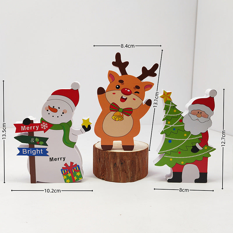 Wooden Christmas Decorations Set - Santa, Snowman, Gnome Figurines, Rustic Holiday Table Decor, Farmhouse Xmas Centerpiece