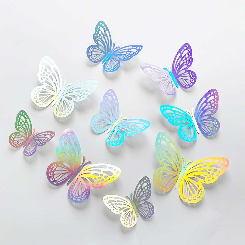 Colorful 3D Hollow Butterfly Stickers - Removable Wall Decals for Home, Party, Nursery, Wedding Decor (DIY Background Wall Art, Decorative Wall Stickers)