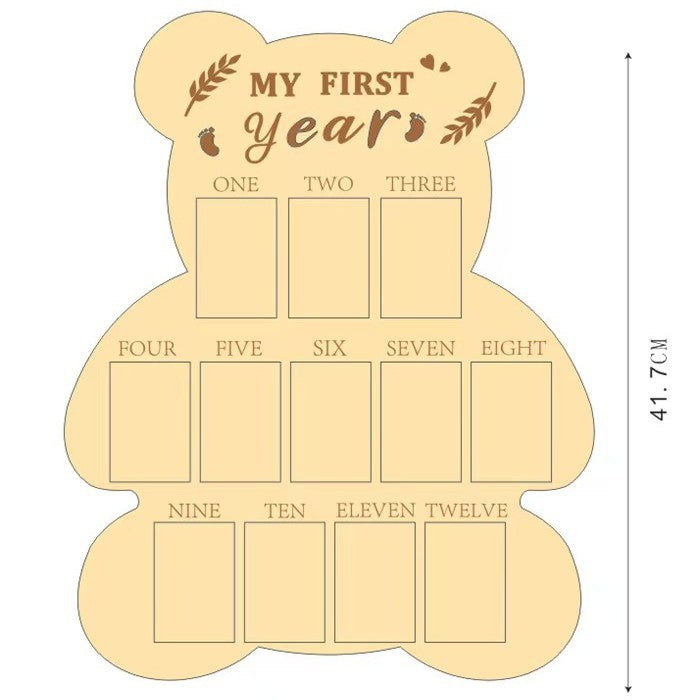 My First Year Display Photo Board First Birthday Wooden Photo Frame Wood One Year Baby Monthly Picture Board 12 Months Milestone Baby Keepsake Gift Baby Shower Backdrop Photo Prop Party Decoration