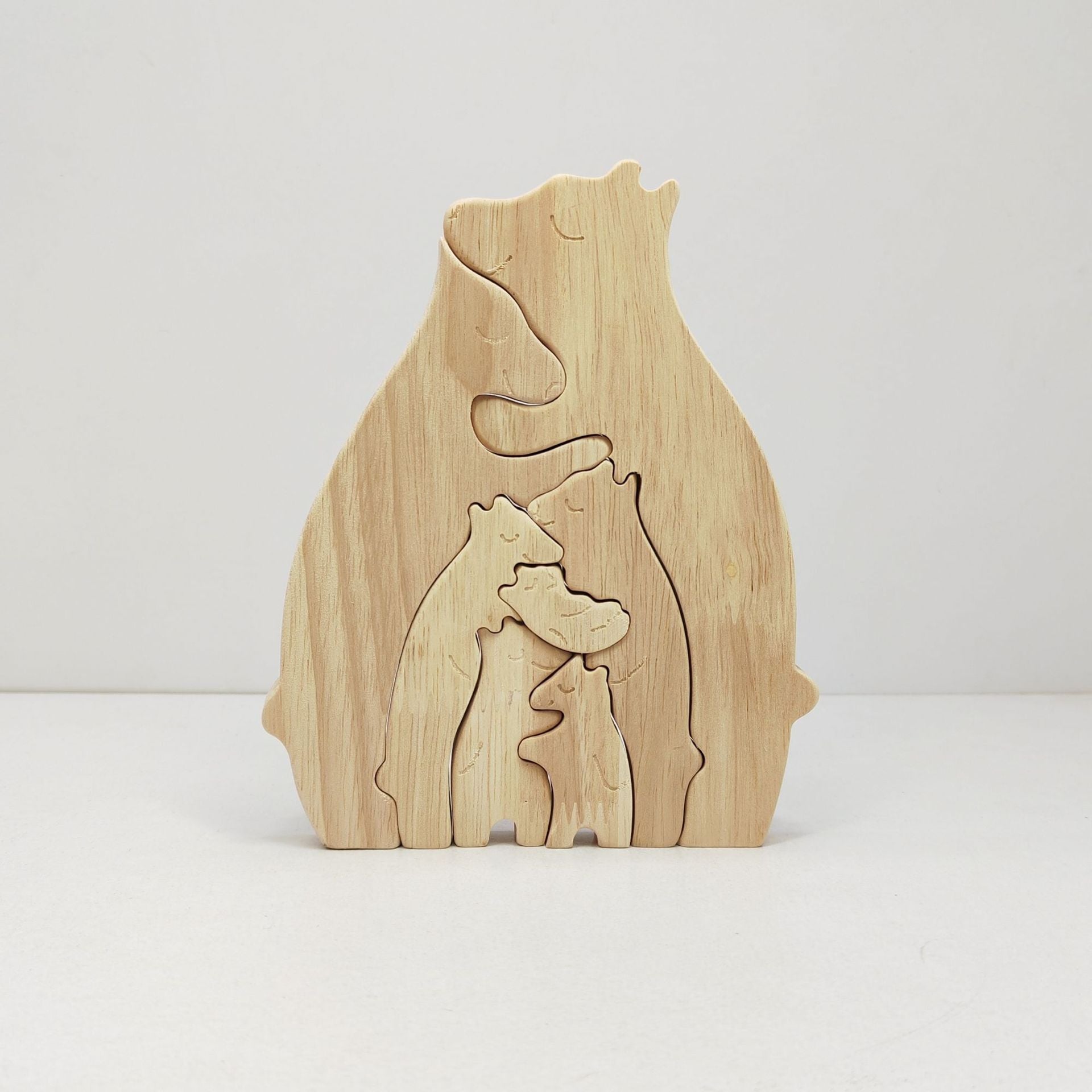 Heart-Shaped Bear Family Wood Art, Natural Oak Wall Shelf Decor for Living Room & Nursery, Handmade Wooden Puzzle Display for Mantel and Bookshelves, Sentimental Home Accent