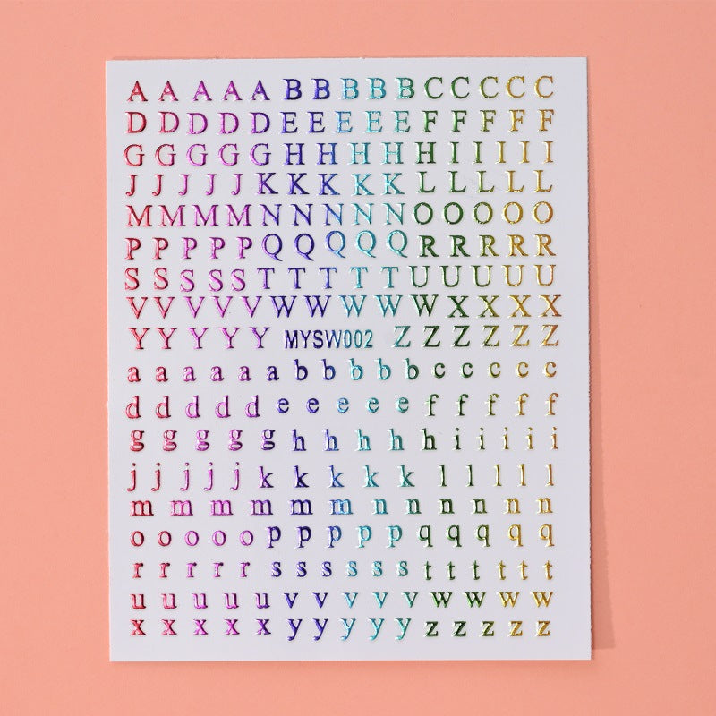 12-Color Fluorescent Nail Letter Stickers Set - Complete A-Z Alphabet (Upper & Lower Case) for School Nail Art Classes & Office Creativity