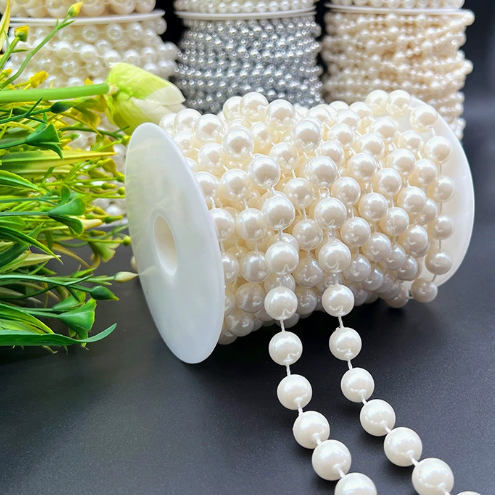 6-14mm Artificial Pearl Bead Garland Strand, Continuous Plastic Pearl String for Wedding Party Decor, DIY Craft, Wreath & Bouquet Embellishment