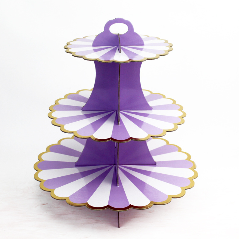 3-Tier Gold Foil Paper Cupcake Stand, Disposable Dessert Display Tray for Birthday Wedding Party