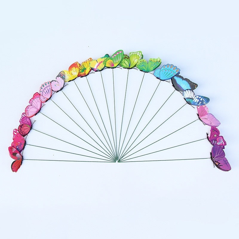 10CM Stem Butterfly Decor - Colorful PVC Realistic Floral Accents for Vase Arrangements & Garden Art (Handcrafted Simulation Butterflies)
