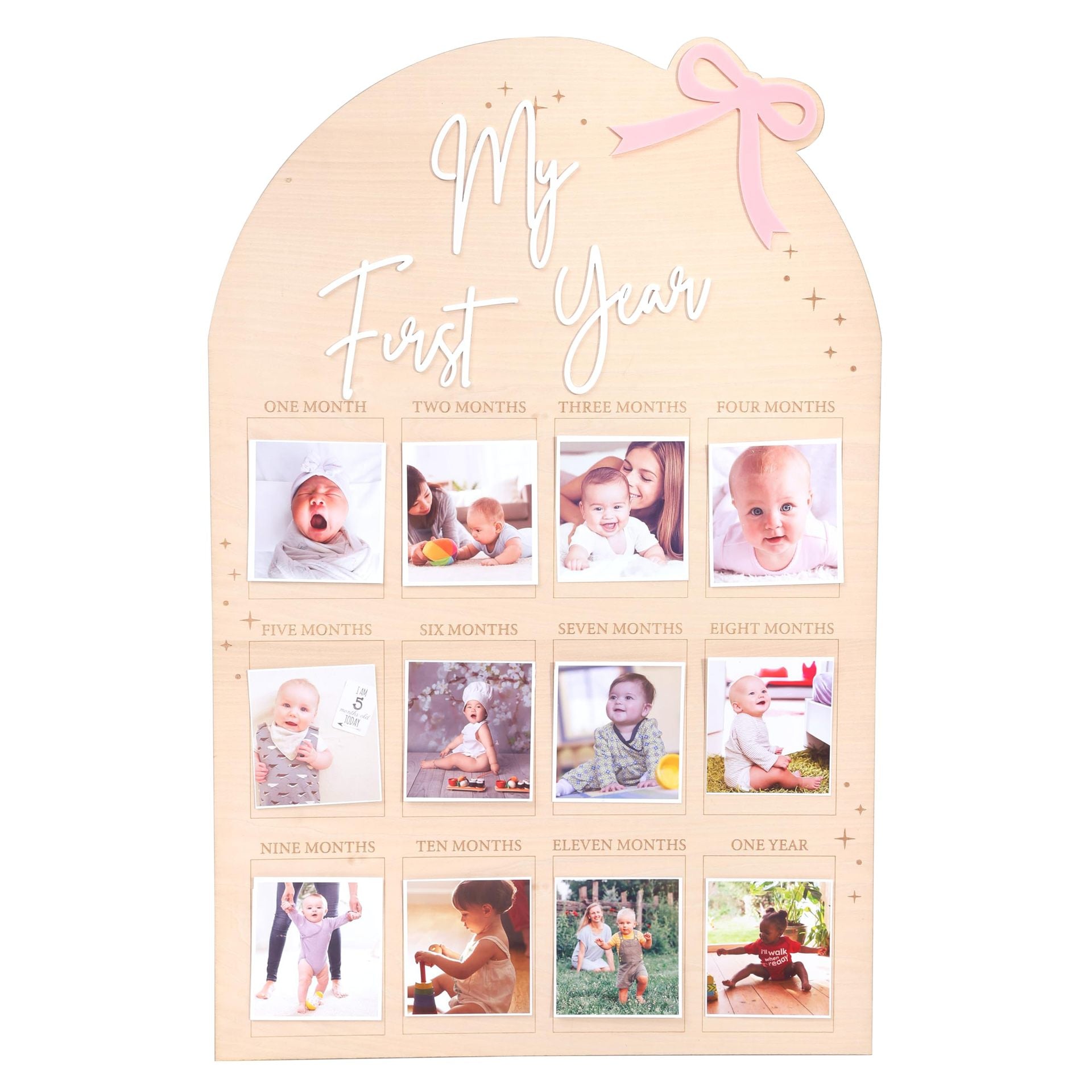 My First Year Display Photo Board First Birthday Wooden Photo Frame Wood One Year Baby Monthly Picture Board 12 Months Milestone Baby Keepsake Gift Baby Shower Backdrop Photo Prop Party Decoration