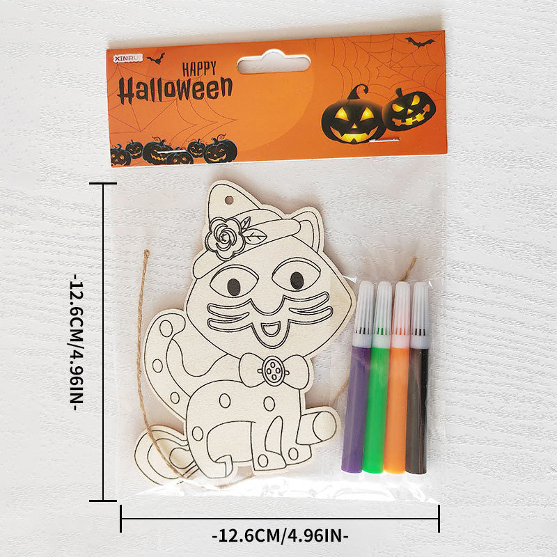 Halloween Wood Craft Kit for Kids, Pumpkin Ghost Painting Board with Pre-Drilled Holes, Spooky Art Activity for Family & Classroom, Non-Toxic DIY Decor for Children's Party