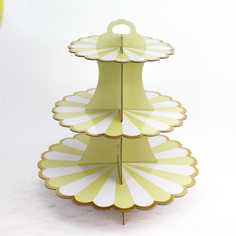 3-Tier Gold Foil Paper Cupcake Stand, Disposable Dessert Display Tray for Birthday Wedding Party