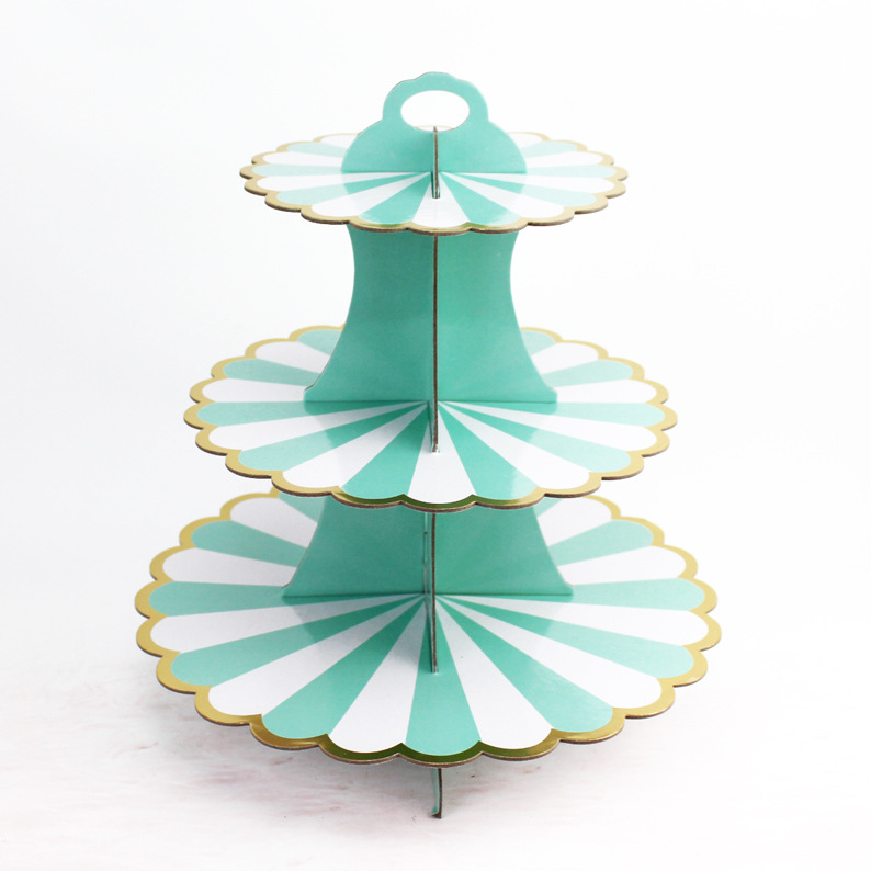 3-Tier Gold Foil Paper Cupcake Stand, Disposable Dessert Display Tray for Birthday Wedding Party
