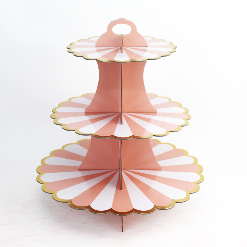 3-Tier Gold Foil Paper Cupcake Stand, Disposable Dessert Display Tray for Birthday Wedding Party