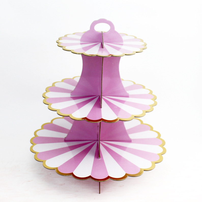 3-Tier Gold Foil Paper Cupcake Stand, Disposable Dessert Display Tray for Birthday Wedding Party