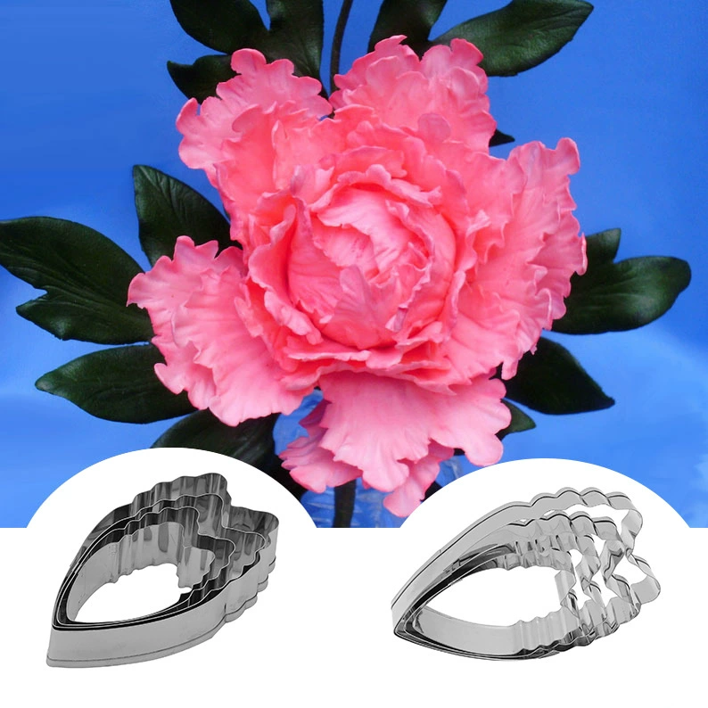 Professional Peony Cutter & Veiner Set | Stainless Steel Cookie Cutter with Silicone Veining Mold | Fondant Gumpaste Flower Making Tool