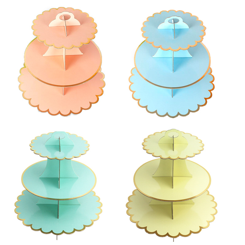 3-Tier Gold Foil Paper Cupcake Stand, Disposable Dessert Display Tray for Birthday Wedding Party