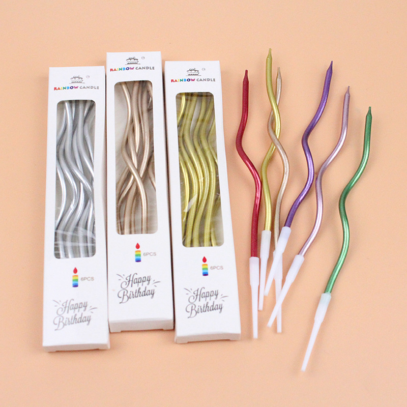 Creative Bent Cake Candles | Electroplated 5-Color Vintage Candle Toppers | Birthday Party Dessert Table Decoration