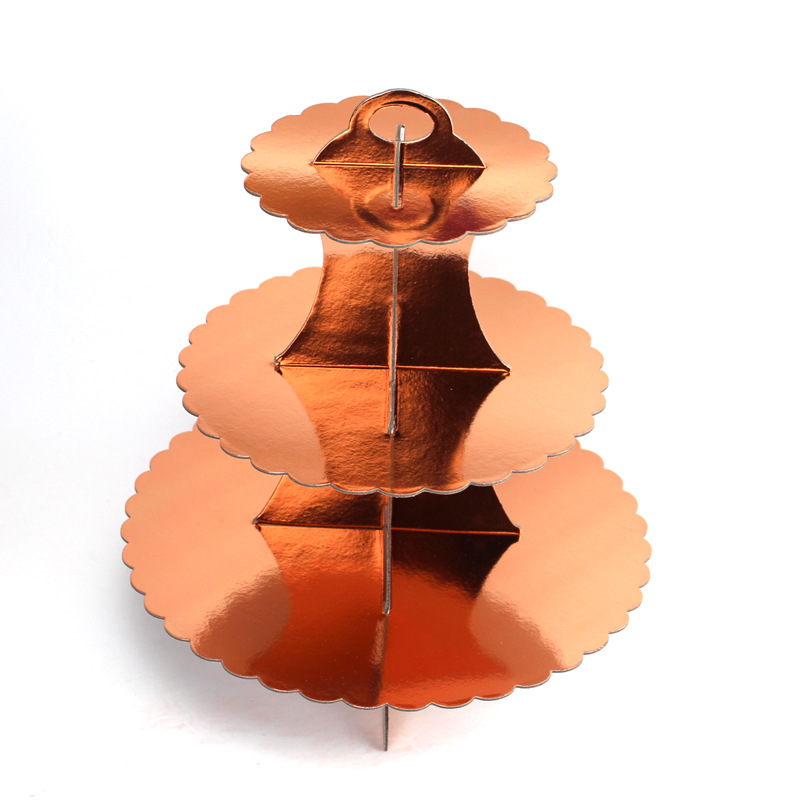 3-Tier Gold Foil Paper Cupcake Stand, Disposable Dessert Display Tray for Birthday Wedding Party
