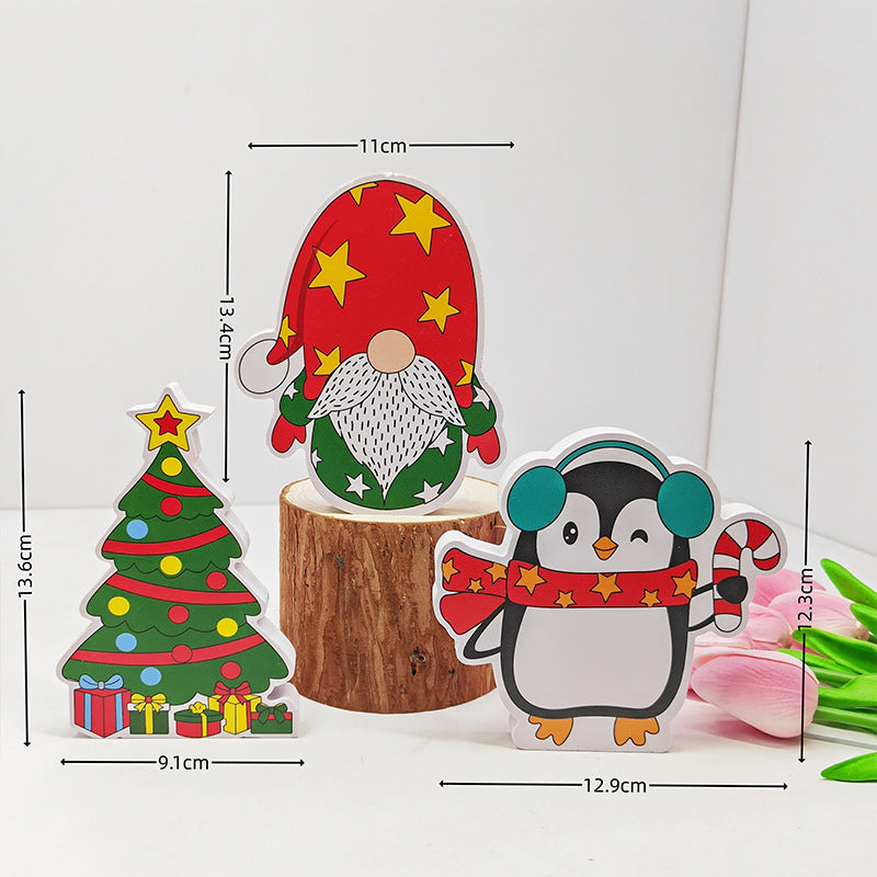 Wooden Christmas Decorations Set - Santa, Snowman, Gnome Figurines, Rustic Holiday Table Decor, Farmhouse Xmas Centerpiece