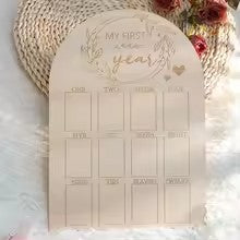 My First Year Display Photo Board First Birthday Wooden Photo Frame Wood One Year Baby Monthly Picture Board 12 Months Milestone Baby Keepsake Gift Baby Shower Backdrop Photo Prop Party Decoration