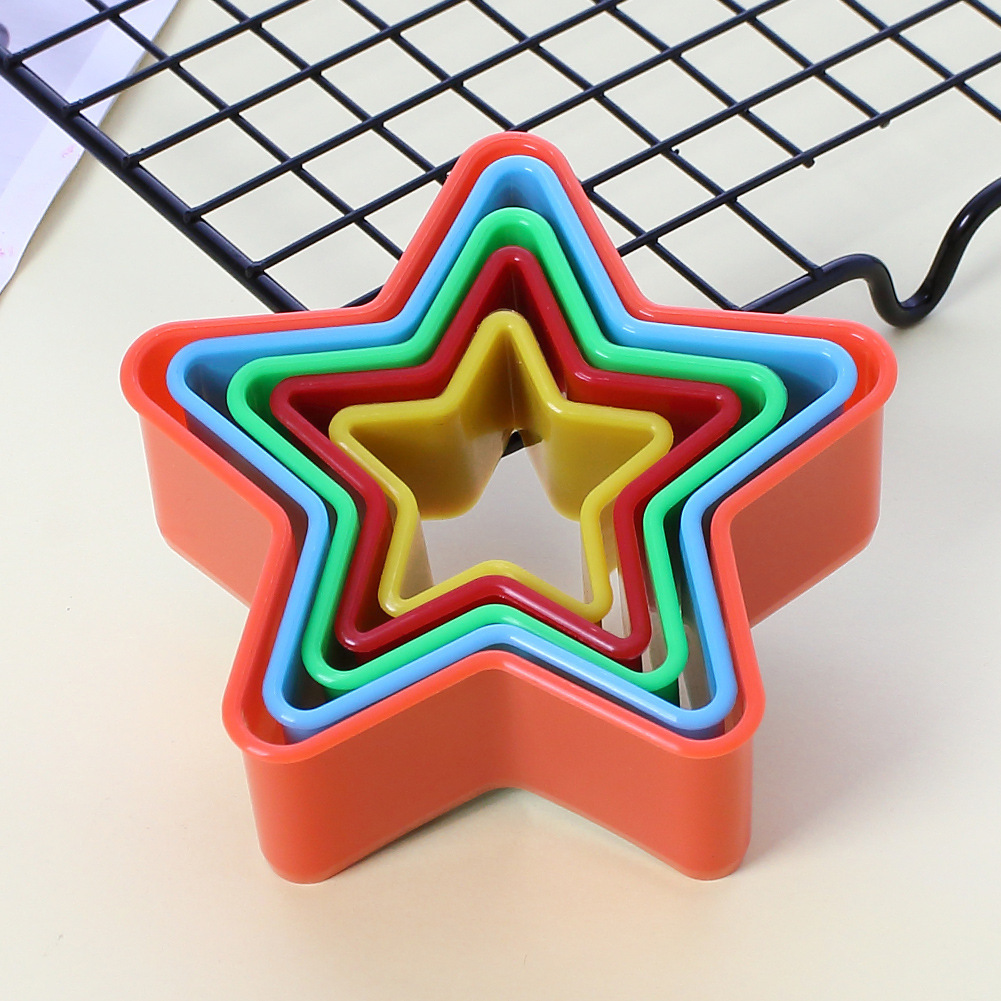 Colorful Plastic Cookie Cutter Set - 5-6 Piece Multi-Size Shapes (Heart, Star, Flower, Square, Round) for Baking, Fondant, Fruit & Vegetable Cutting, Cake Mousse Ring Mold