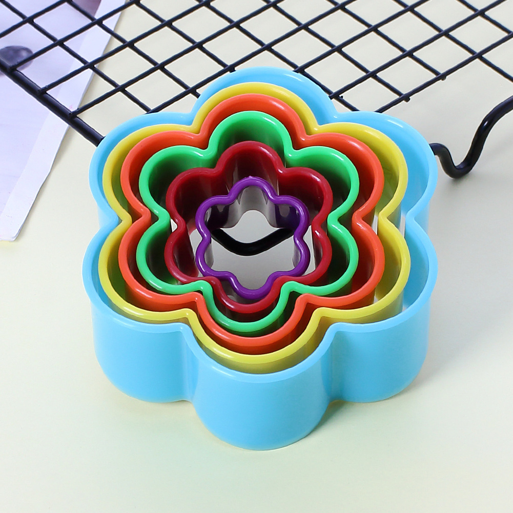 Colorful Plastic Cookie Cutter Set - 5-6 Piece Multi-Size Shapes (Heart, Star, Flower, Square, Round) for Baking, Fondant, Fruit & Vegetable Cutting, Cake Mousse Ring Mold