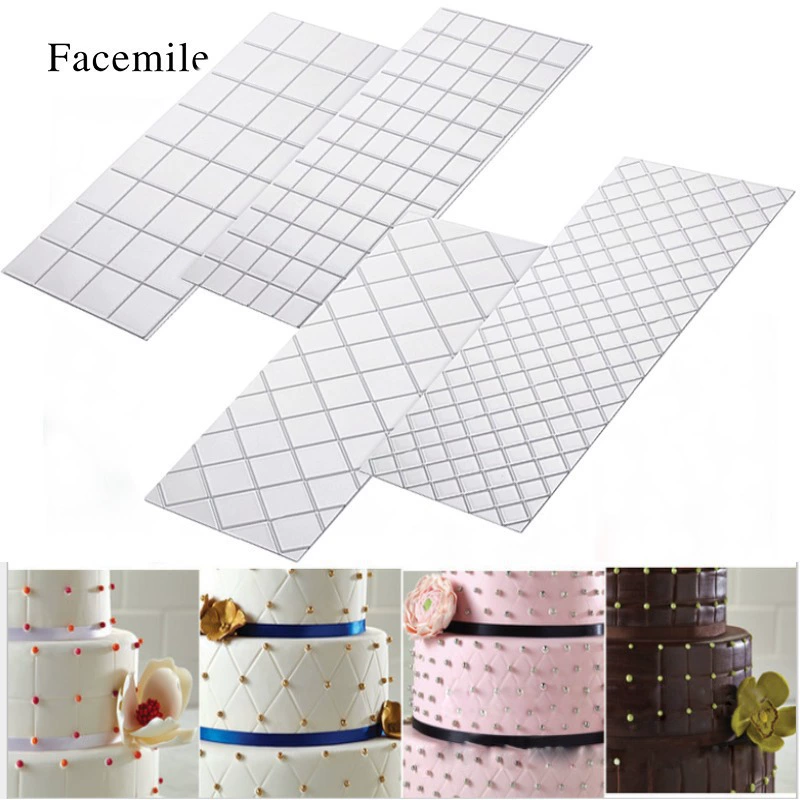 Grid & Rattan Texture Impression Mats, Clear Plastic Cake Fondant Embossing Mold Set