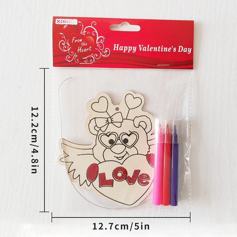 Couples DIY Wooden Ornament Kit for Valentine‘s Day， 5-Piece Heart Bear Bee Craft Set for Date Night， Personalized Love Token with Painting Supplies， Romantic Craft Activity for Partners