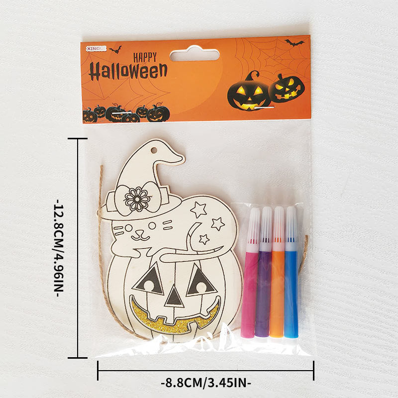 Halloween Wood Craft Kit for Kids, Pumpkin Ghost Painting Board with Pre-Drilled Holes, Spooky Art Activity for Family & Classroom, Non-Toxic DIY Decor for Children's Party