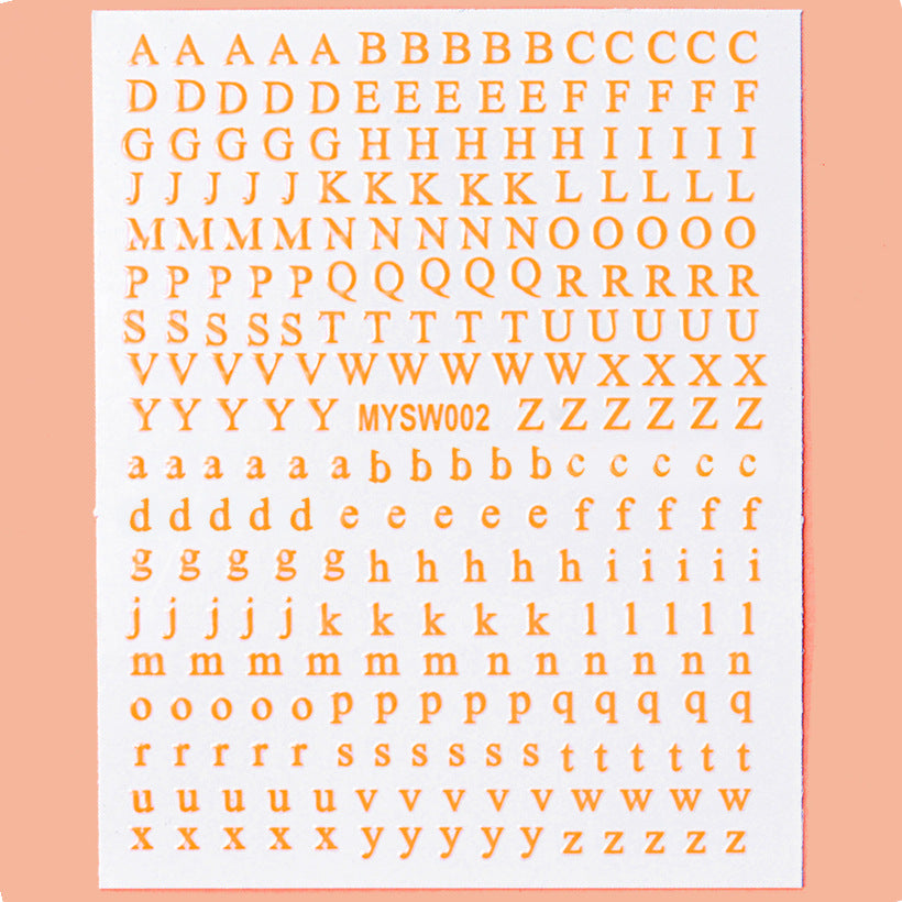12-Color Fluorescent Nail Letter Stickers Set - Complete A-Z Alphabet (Upper & Lower Case) for School Nail Art Classes & Office Creativity