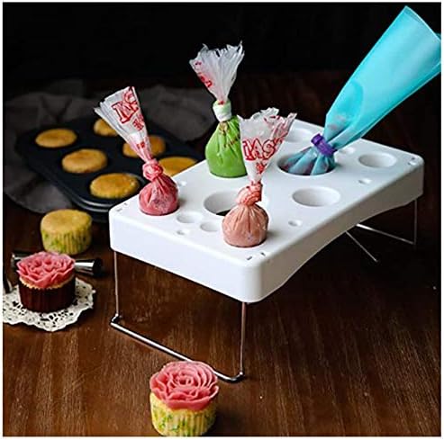 Piping bag shelf Decorating bag rack Cake decorating frosting bag rack Stainless steel feet Cake tools DIY baking 12 cavity cream bag rack (1 Packs)